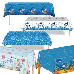 Shark Party Tablecloth Ocean Waves Underwater Table Cover Kids Birthday Baby Shower Blue Ocean Animals Shark Theme Party Supplie