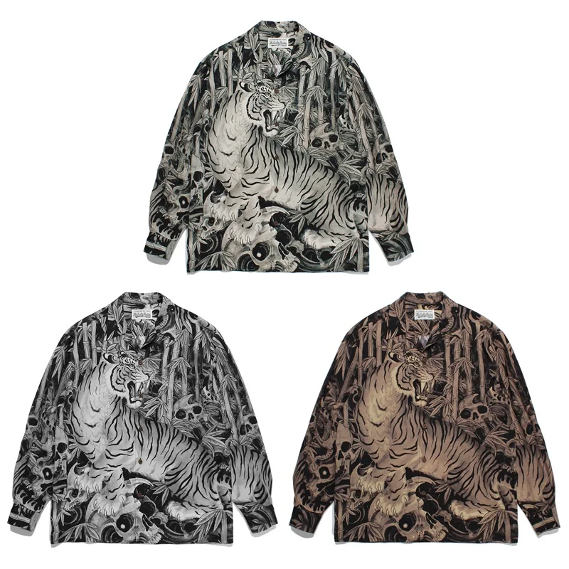 

Fashion Print Tiger WACKO MARIA Long Sleeve Shirt High Quality Vintage Shirt Mens Womens WACKO MARIA Hawaii Shirt