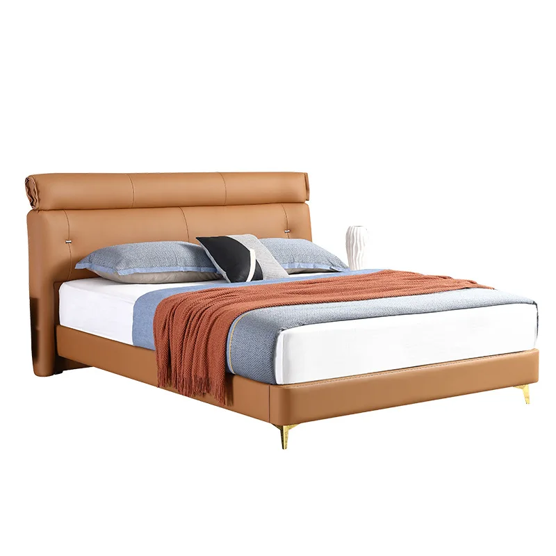 

Italian minimalist light luxury leather art bed, double modern simple large leather bed