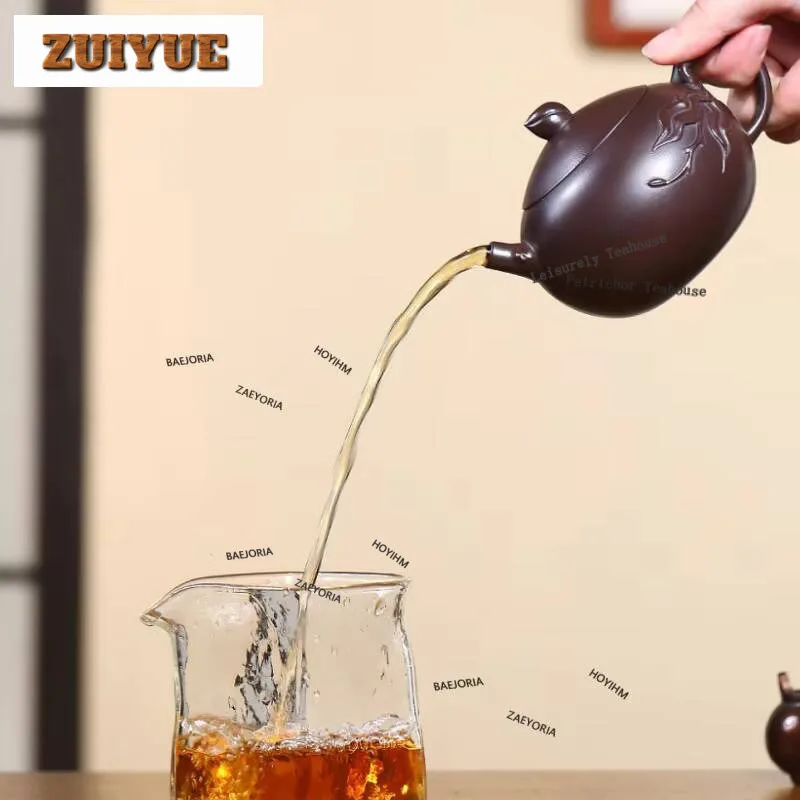 260ml Authentic Yixing Purple Clay Teapots Handmade Longevity Peach Xishi Pot Raw Ore Mud Kettle Zisha Tea Set Accessories Gifts