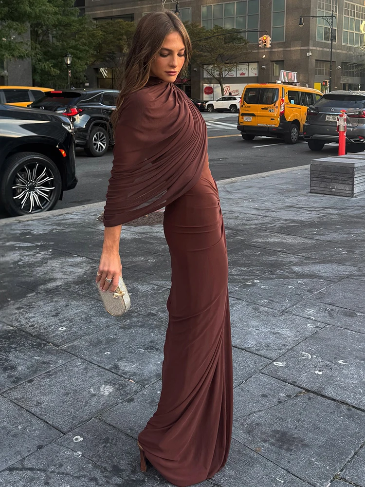 Sukienka z nieregularną siateczką, damska, z odkrytymi ramionami, bez rękawów, marszczona, elegancka, seksowna, na studniówkę, elastyczna, dopasowana, maxi, bodycon.