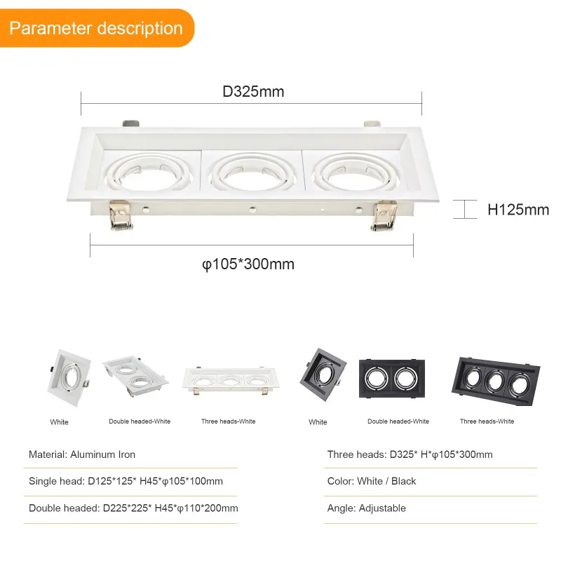 Ceiling Spot Lamps Holder Frame Bracket Fitting Square Double Ring Led Ceiling Downlights Recessed Adjustable Bulb Socket Base