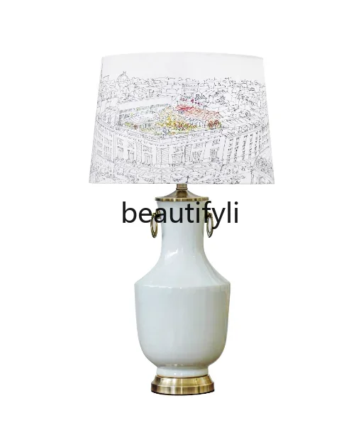 Art desk lamp Moonlight white porcelain hand-painted living room bedroom linen bedside entrance