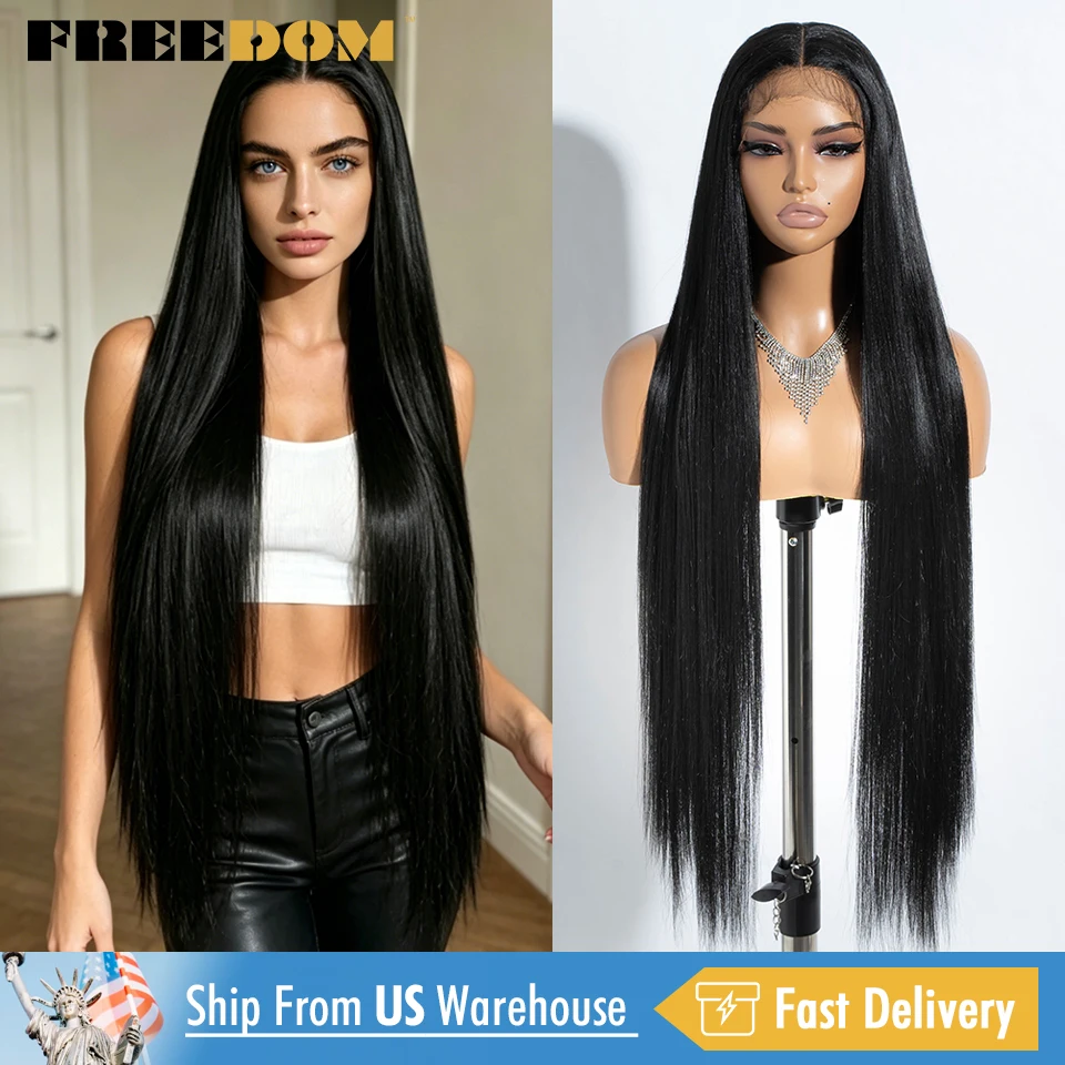 

FREEDOM Synthetic Lace Front Wigs For Women 38" Super Long Straight Wigs Ombre Blonde Highlight Deep Part Lace Wig US Local Ship