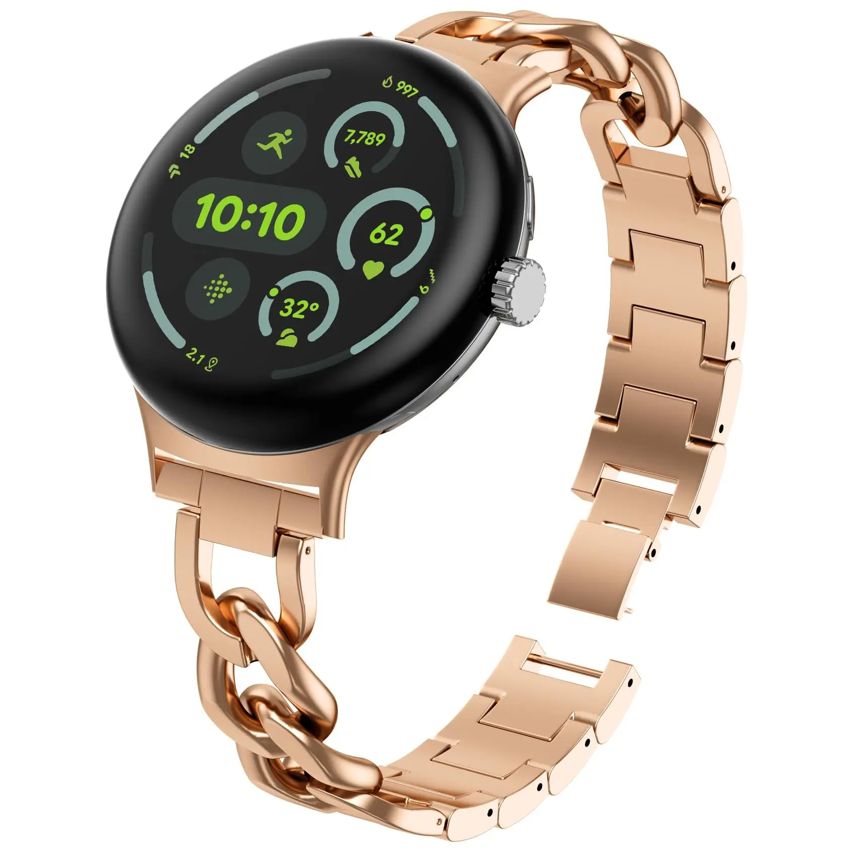 Stylish Chain Stainless Steel Band for Google Pixel Watch 3 (45mm) Metal Chain Adjustable Bracelet Watch Strap