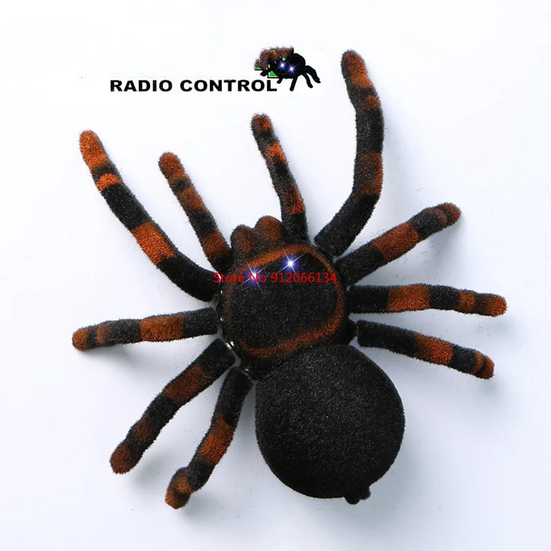 Electronic Animal pet Remote Control tarantula Eyes Shine smart black Spider Robot Halloween RC Tricky Prank Scary Toy Kid  gift