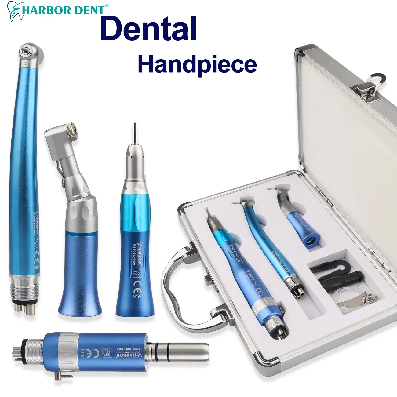 Dental High & Low Speed Handpiece Metal Box Kits  Air Turbine Straight Contra Angle Single Water Spary 2/4 Holes Blue