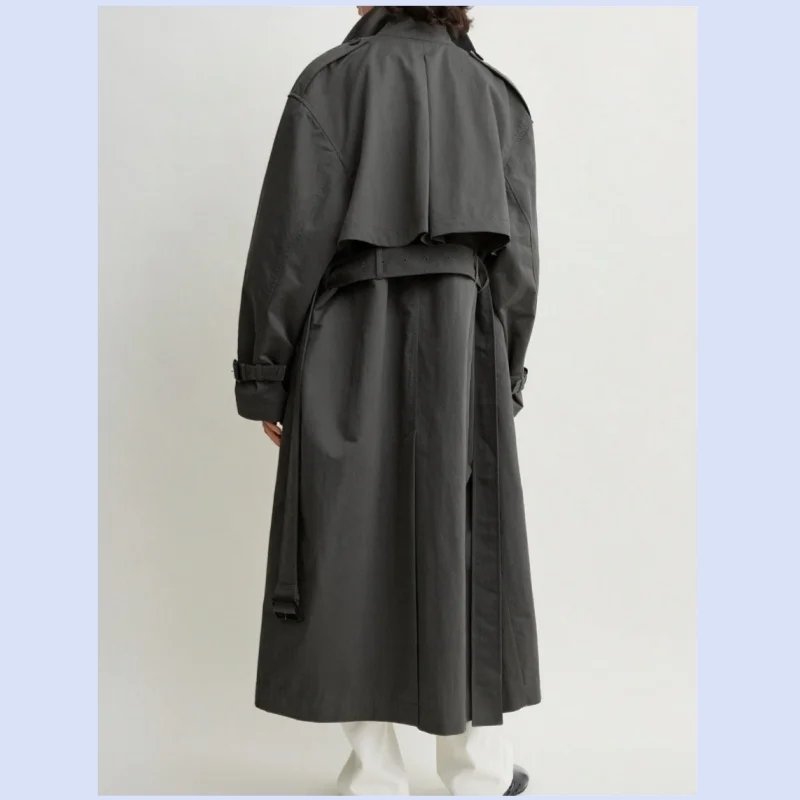 New style women's early autumn 2026 loose double-breasted long-sleeved belt-up straight trench coat