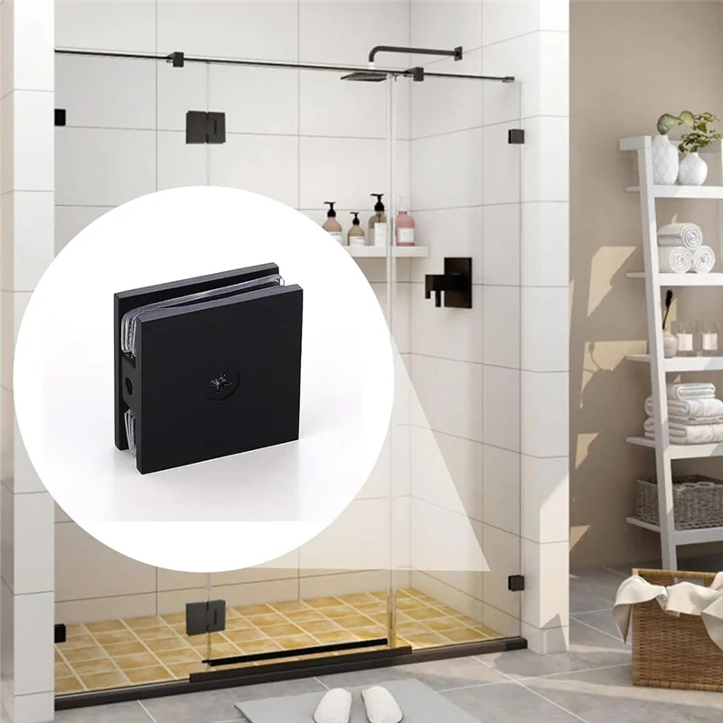 A26F-Brass Glass Clamp, Hole-In-Glass Fixed Panel U-Clamp,Square Screen Door Hardware For Bathroom For 5/16In To 1/2In