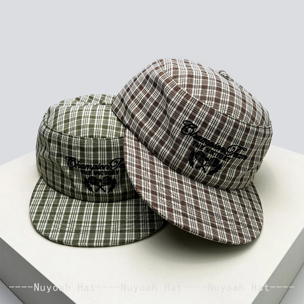Korean Plaid Letter Embroidery Baseball Hats Sunshade Flat Top Versatile New Men Women Street Retro Fashion Peaked Caps Personal