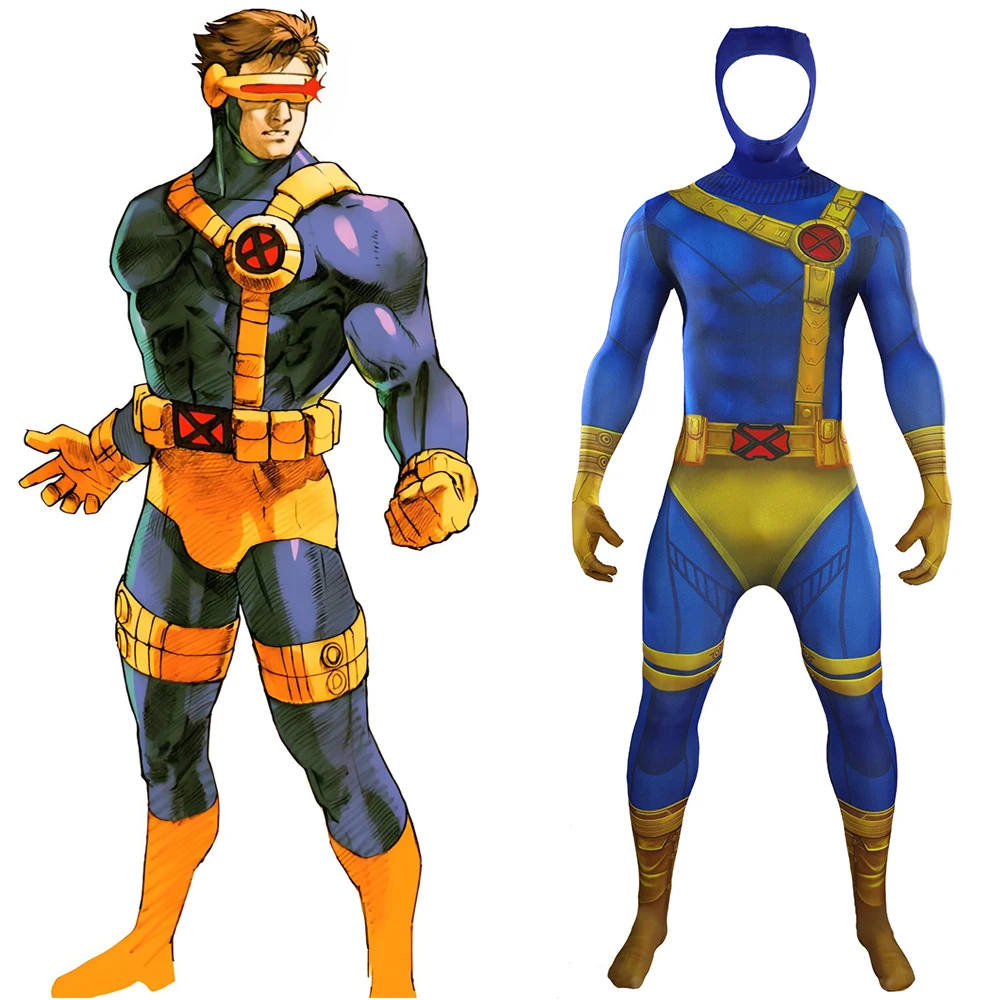 

Cyclops Cosplay Scott Summers Costume Superhero 3D Printed Spandex Long Sleeve Bodysuit Zentai Outfits Halloween Costume Adult