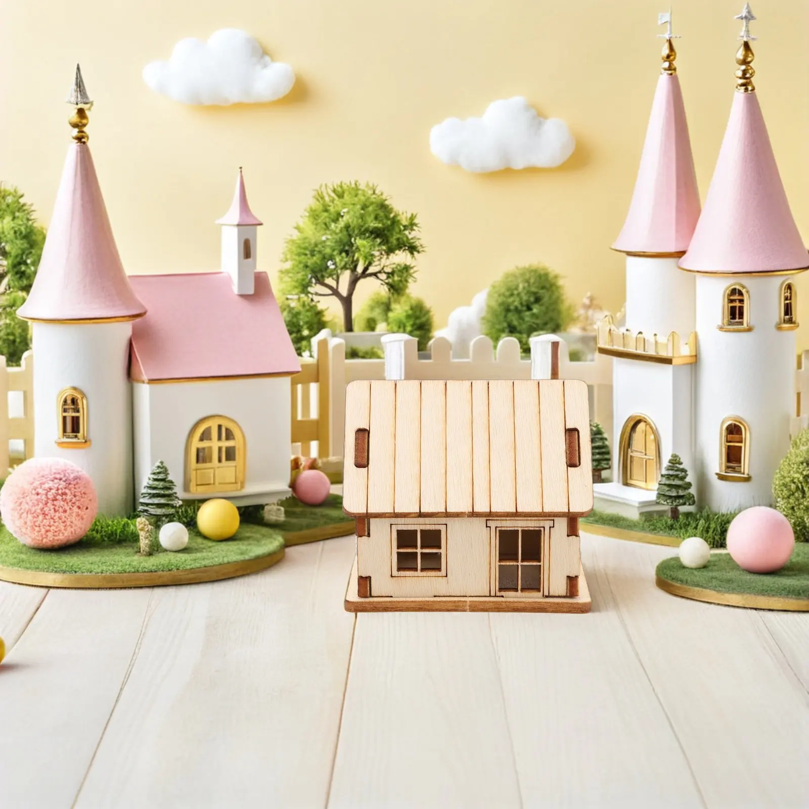 Maison miniature en bois de 2 pouces, puzzle 3D à peindre soi-même, cabane en bois vierge pour décoration de table de sable, maison en bois DIY