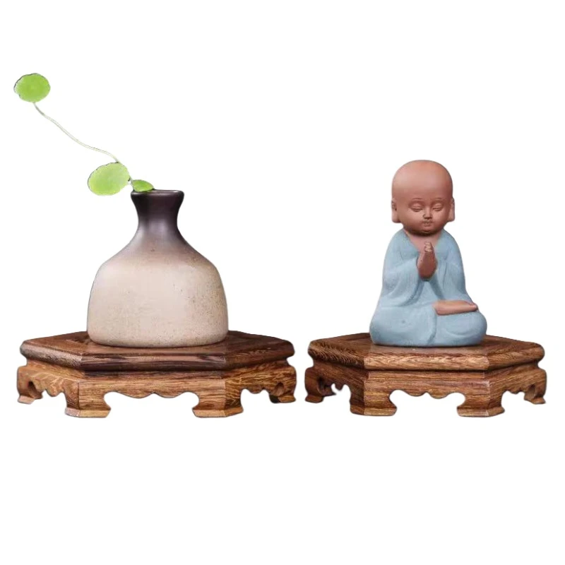 Natural Wooden Standing Flower Bases Tea Sets Miniature Pedestal Figurine Display Stand Vase Flower Pot Rack Home Decoration