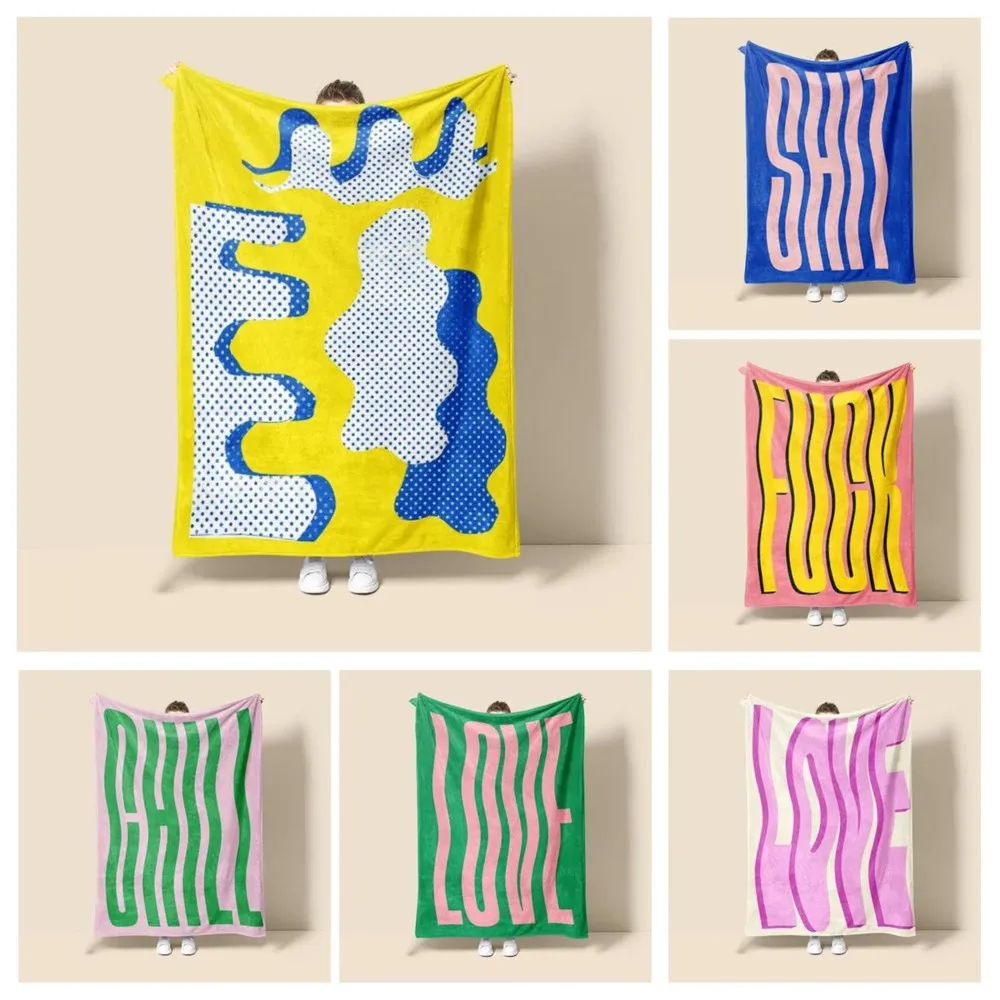 Morandi Color Flannel Blanket Abstract Botanical Graffiti Design Minimalist Sofa Flannel Blanket Cafe Home Dual Purpose