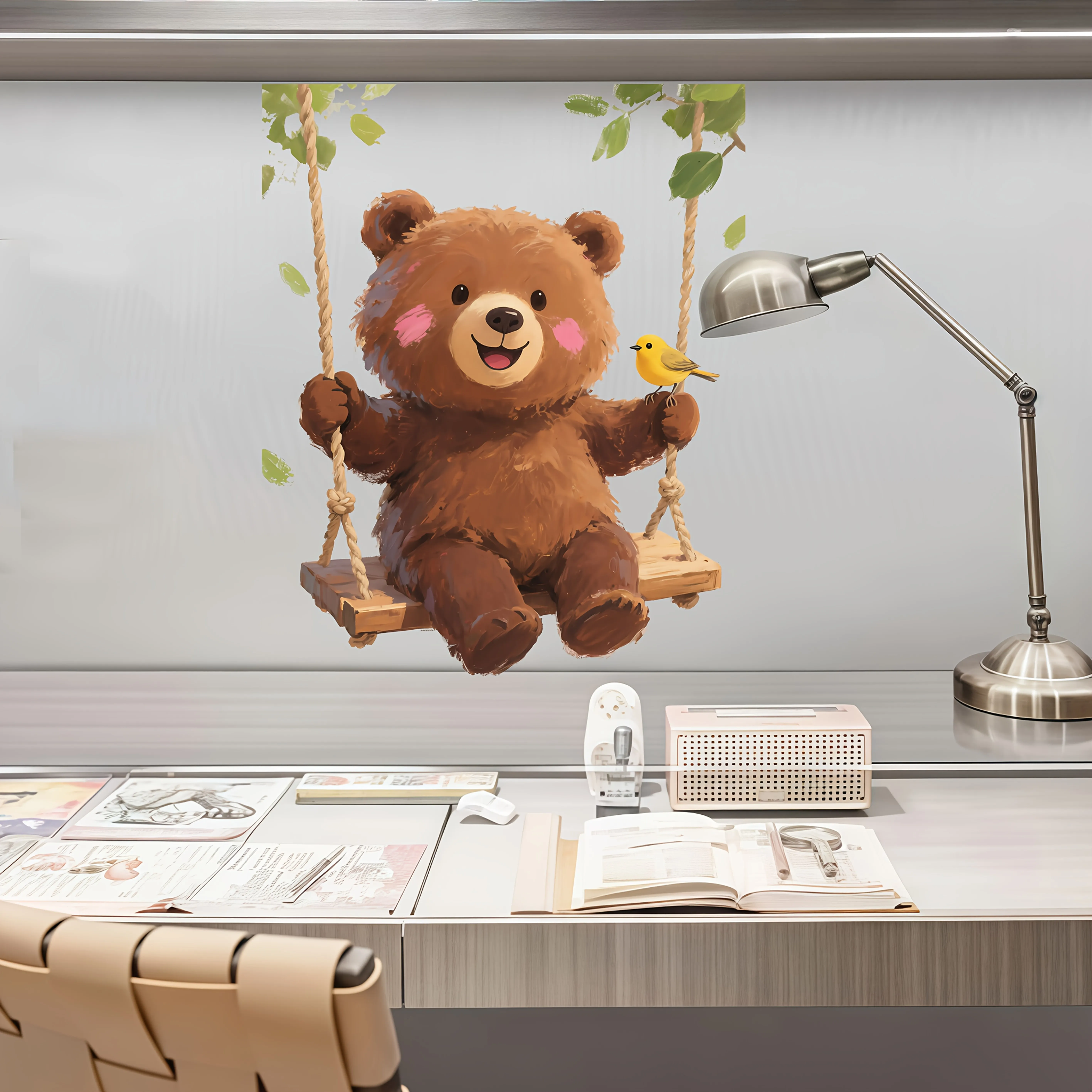1pc Swing Bear Wall Sticker, Self-Adhesive Decorative Sticker, Suitable for Kids Room, Bedroom, Study, A Fun Gift for Children