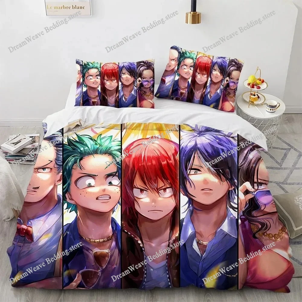 

2025 New Anime My Hero Academy Bedding Set Anime Characters Duvet Cover 3D Cartoon Polyester Quilt Cover Queen King Size Boys