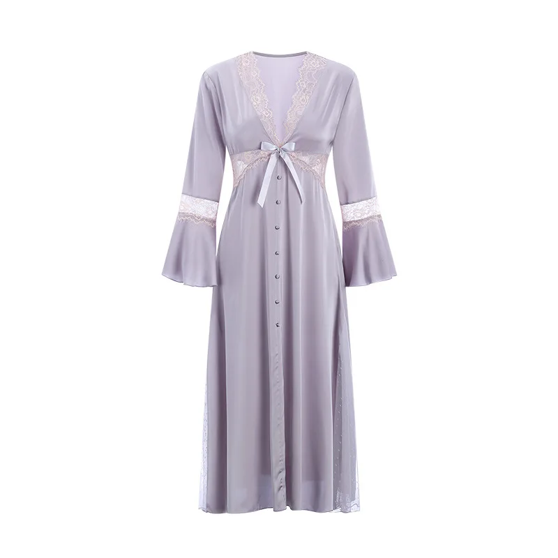 

New Fashion Women's Sexy Long Simple Straight Dress Long Sleeve Satin Elegant Long Home Dress Godness Nightgown V-Neck Nighty