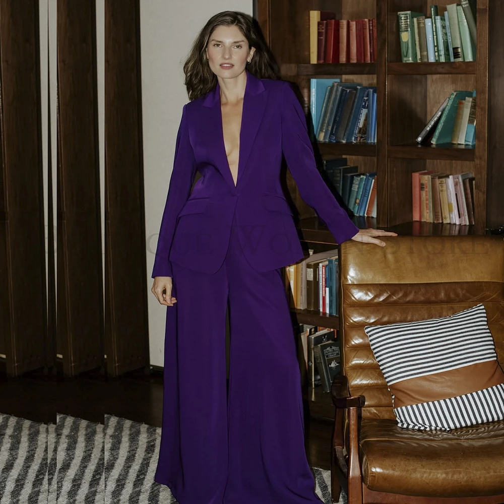 

Elegant Purple Women's Blazer Suits High Quality One-Button Peak Lapel Slim Fit 2 Piece Jacket Pants Outfits Customzied Sets