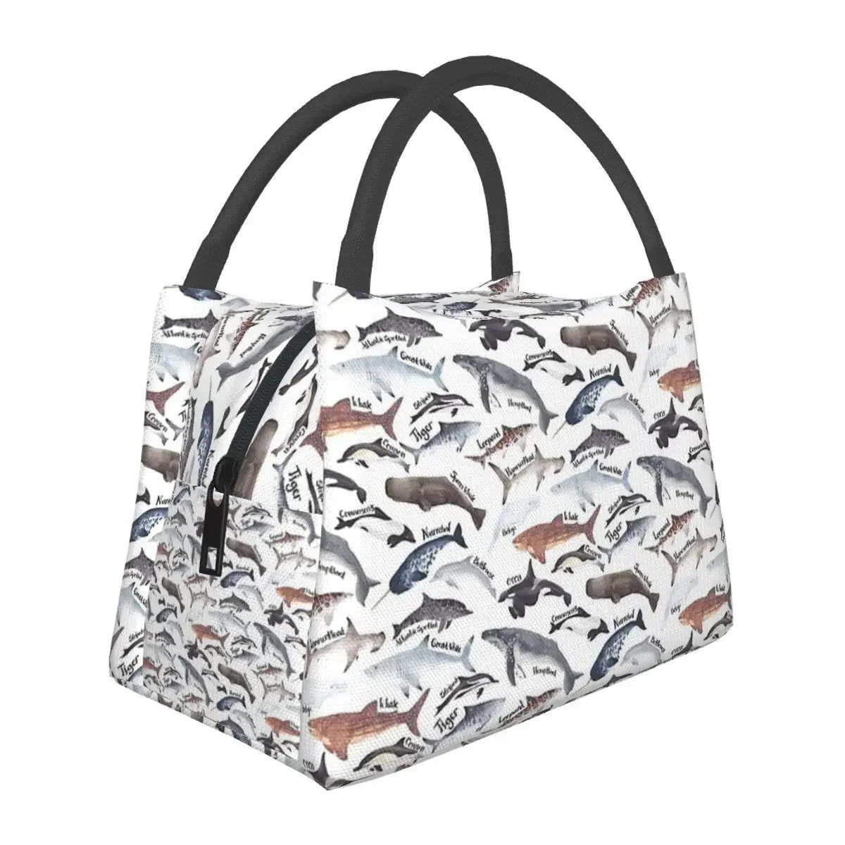 Types Of Whales, Sharks And Dolphins Watercolour Lunch Bags Insulated Bento Box Lunch Tote Picnic Bags for Woman Girl Travel