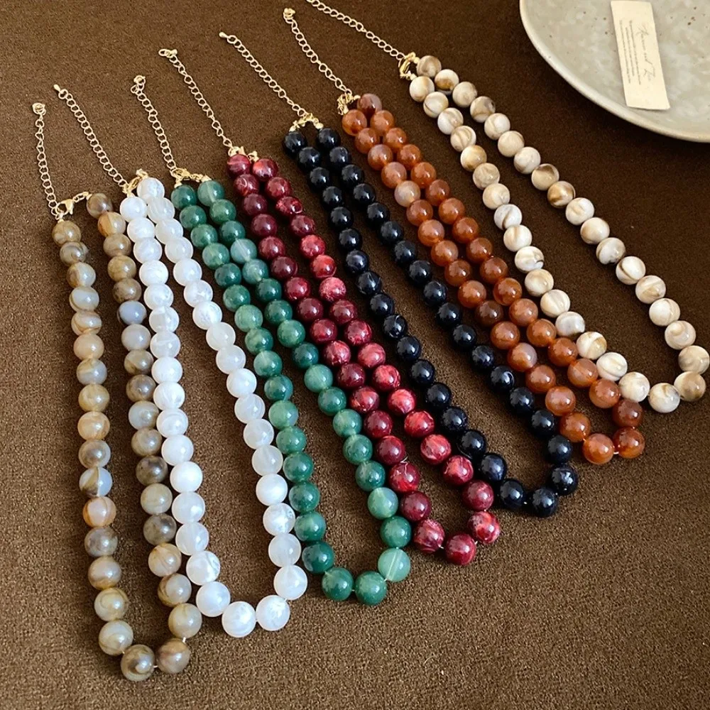 New Smudging Round Beads Multi-Color Acrylic Choker Ombre Marble Collarbone Chain Women