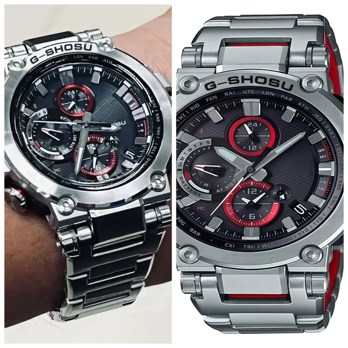 Orologio sportivo da uomo al quarzo con calendario, bussola con funzione completa in acciaio inossidabile, ora mondiale, resistente all'acqua, quadrante grande 1000