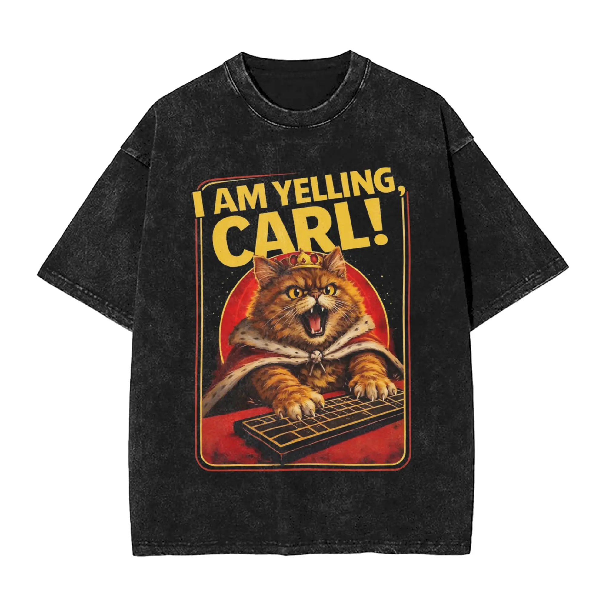 Washed T Shirts Angry Cat Dungeon Crawler Carl Hip Hop Novelty T-Shirt Harajuku Streetwear 100% Cotton Tops Tees for Men Women