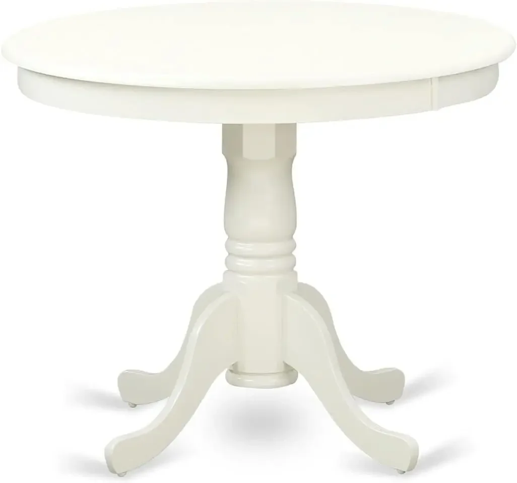 ANT-LWH-TP Antique Dining Room Table - a Round kitchen Table Top with Pedestal Base, 36x36 Inch, Linen White