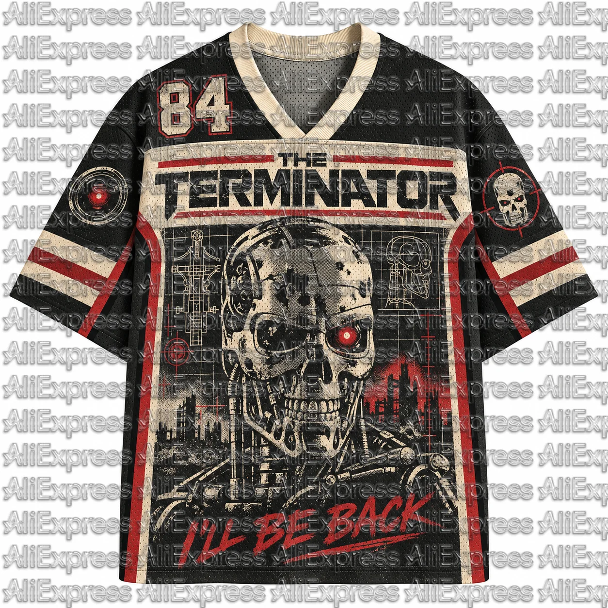 2026 Popular 80s Themed Sports Fashion Short Sleeved V-neck Mesh Streetwear Retro Band Movie Game Fan Gift T-shirt