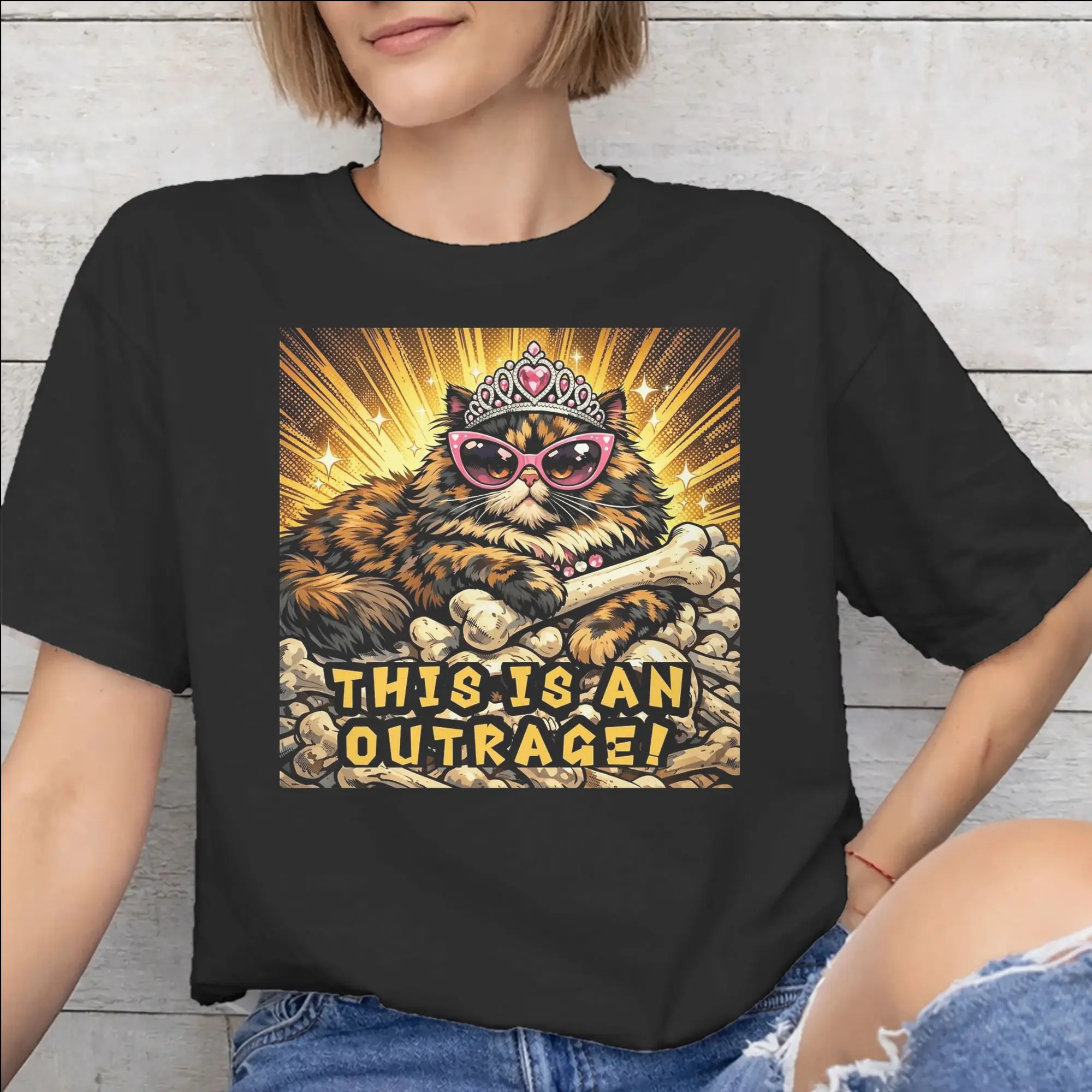 Men Women Graphic Printed This Is An Outrage Princess Donut Cat   Tee T Shirt 100% Cotton  T-shirts Clothing