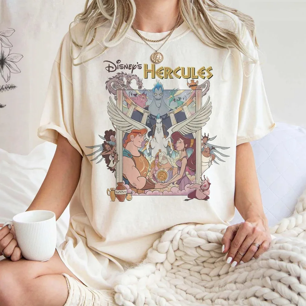 

Новейшая популярная футболка Disney с короткими рукавами в стиле ретро Геркулес, свободная дышащая футболка с принтом, женская одежда