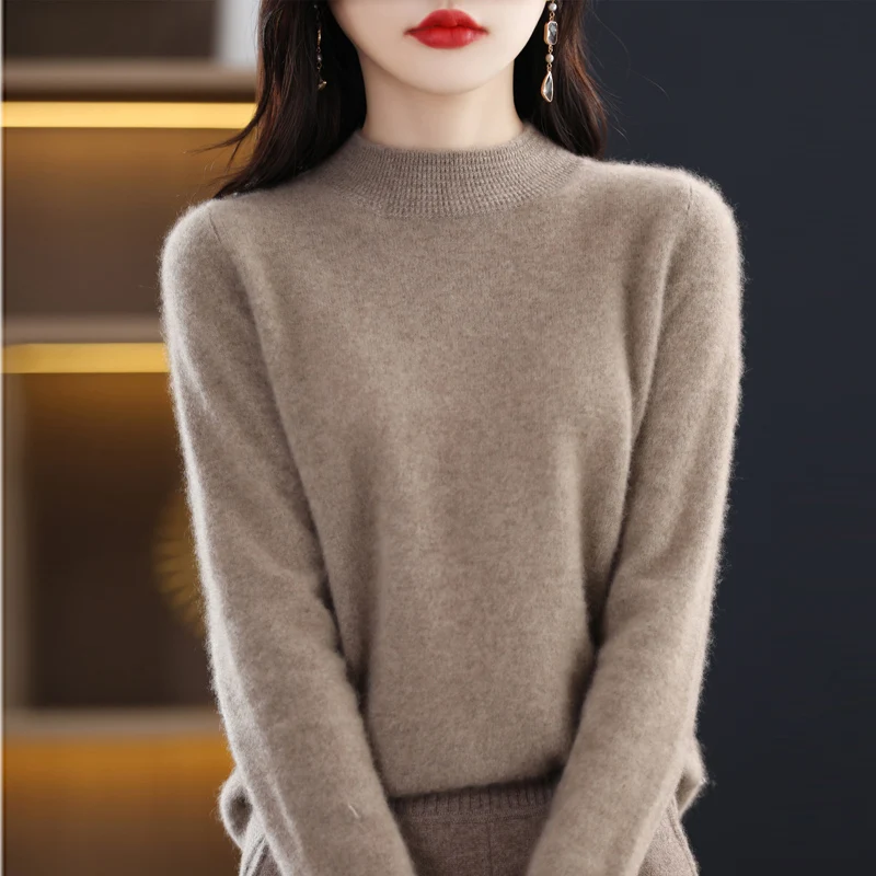 100% Pure Wool Spiral Half Neck Autumn And Winter Pullover Sweater, New Cashmere Sweater For Women, Casual Knitted Top For Women