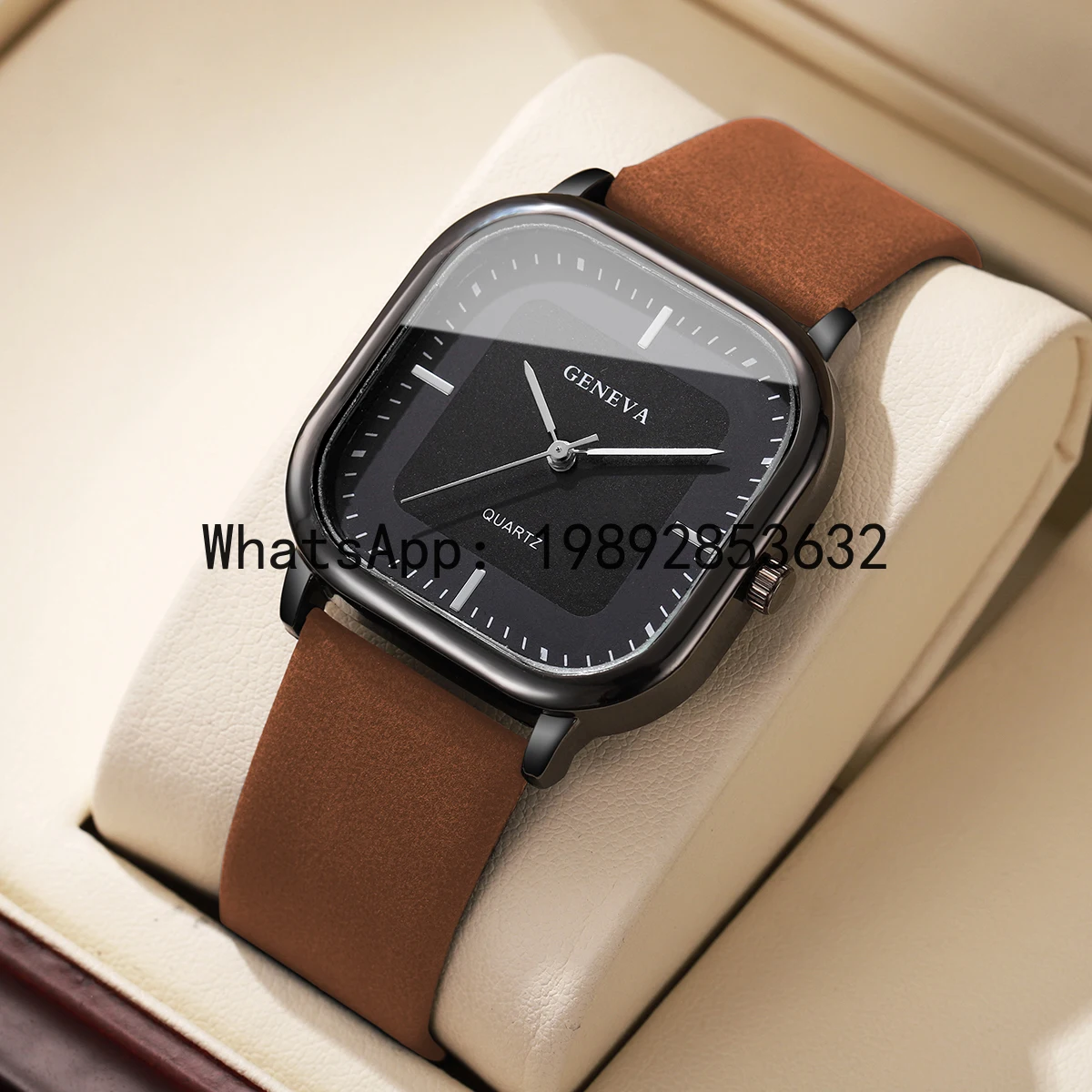 Fashion Square Dial Men's Watches Minimalist Quartz Watch Casual Leather Strap Wristwatch Reloj Hombre（Without Box）