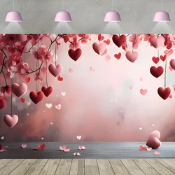 Red Valentines Day Peach Blossom Themed Backdrop Cloth - Romantic Birthday Anniversary Party Decoration