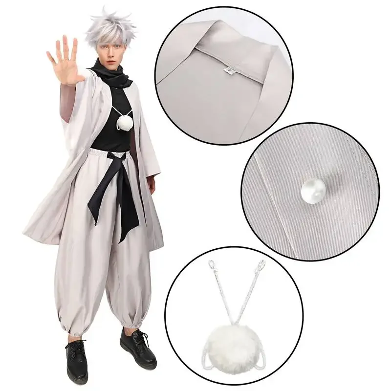 

WENAM Adult Outfits Japan Kimono Comic-Con Carnival Clothing Satoru Cosplay Haori Kimono Jacket Men with Scarf Satoru Costume