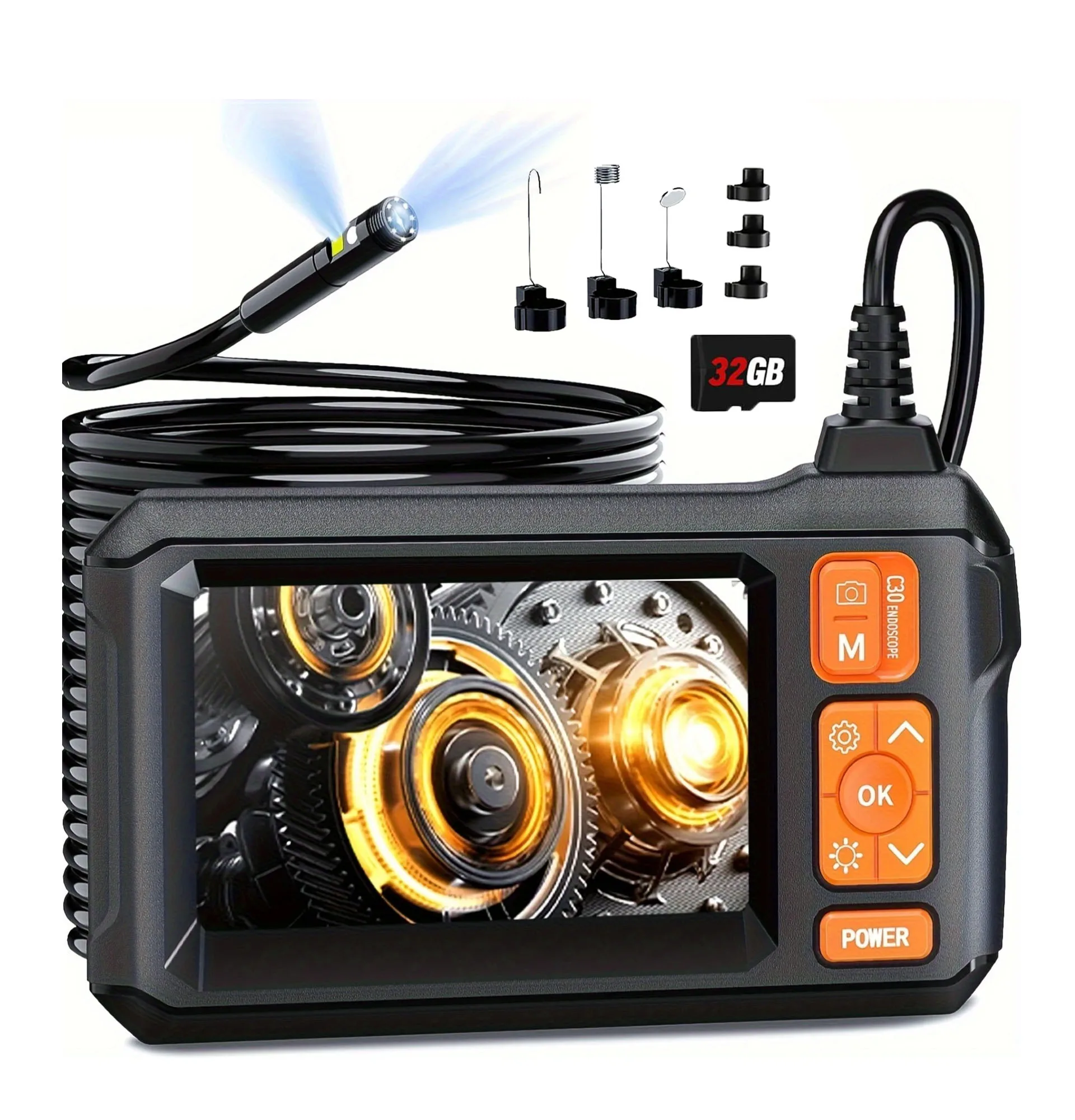 

Dual lensEndoscope Camera with Light - 4.3" LCD Screen Inspection Cameras IP67 Waterproof Borescope with 8 Adjustable LED Lights