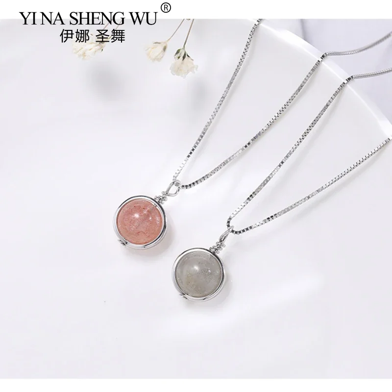 

S925 Sterling Silver Natural Moonstone Necklace Crystal Transfer Bead Pendant Clavicle Chain Personality Exquisite Girl Jewelry