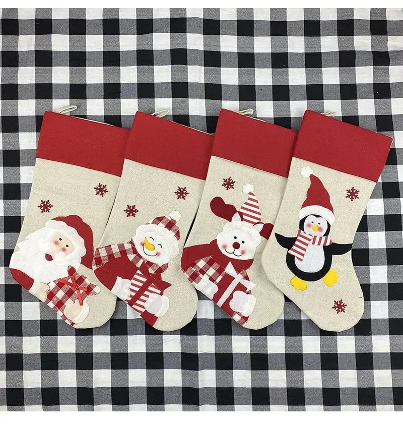 4Pcs Christmas Large Boots Christmas Tree Decorations Candy Bag Santa Claus Elk Snowman Christmas Sock