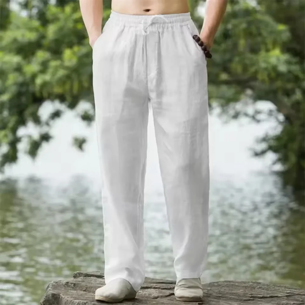 Spring and Summer New Men's Sports Pants Cotton Linen Pants Breathable Casual Comfortable Training Pants Jogging Sports Pants