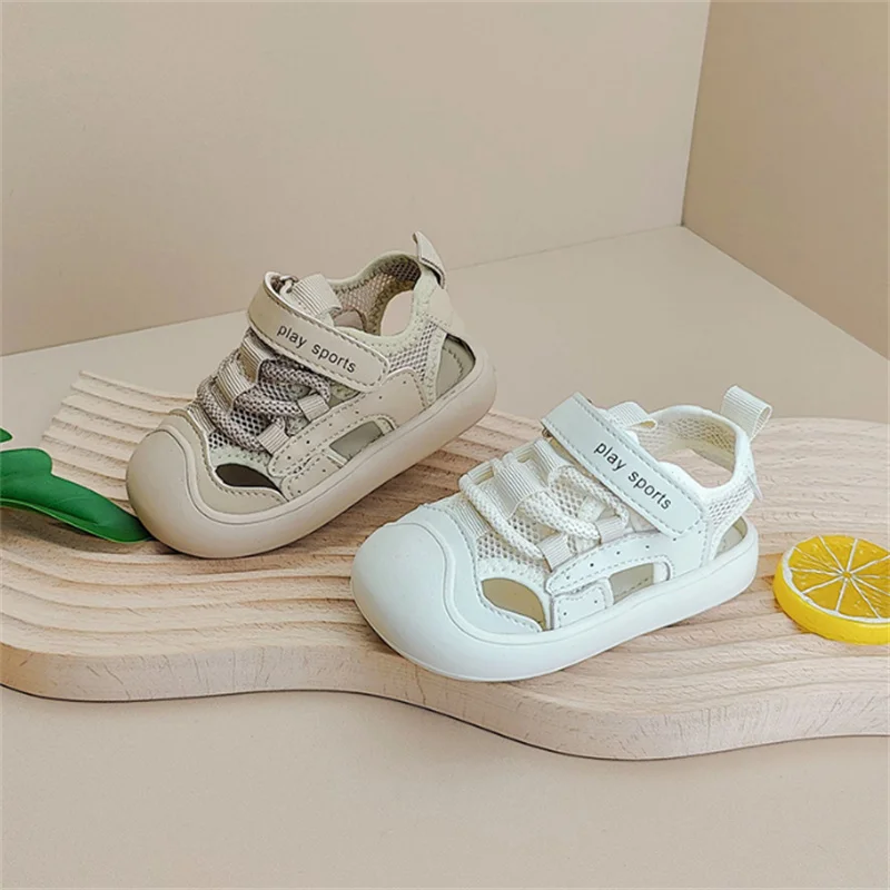 2024 New Summer Baby Shoes Mesh Cut-outs Soft Sole Boys Sandals Closed Toe Non-slip Fashion Toddler Kids Girls Sandals Beach