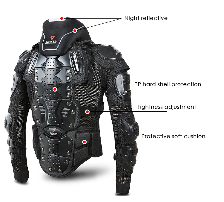 VEMAR-Chaqueta de motocicleta de cuerpo completo para hombre, Protector de pecho y espalda, armadura corporal de Moto, chaqueta de carreras de