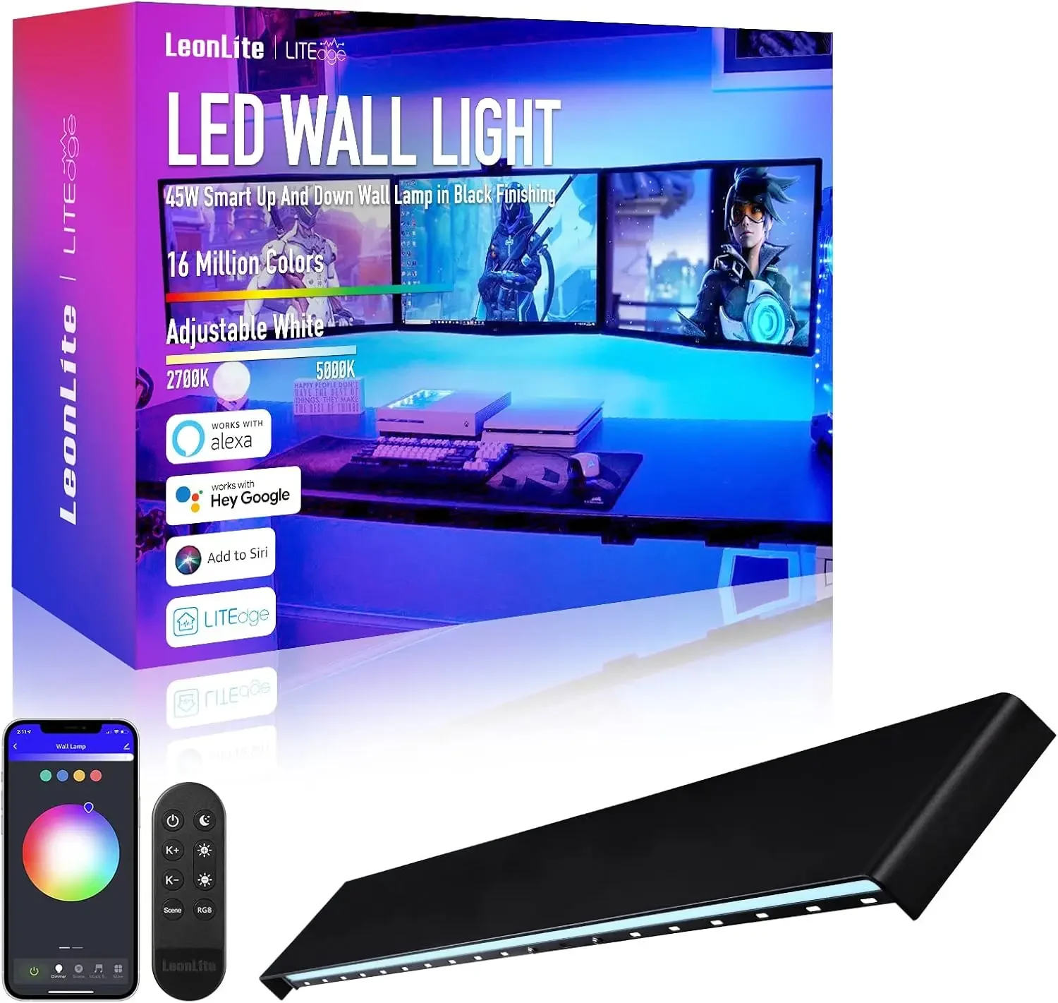 47 Inch 45W Smart LED Wall Sconce RGBCW Color Changing Wall Light | 100-265V, WiFi & Bluetooth Connection, IP65 Waterproof Outdo