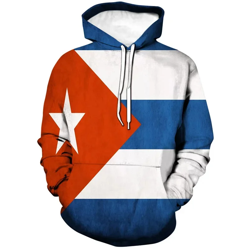 3D Printed Cuba Flag Hoodie For Men Cuban Pattern Long Sleeves Sweatshirts Pullover Tops Fashion Sport Running Oversized Hoodies