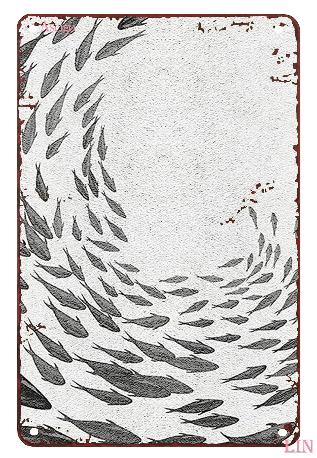 Metalen Kunst Muur Decor Voor Wervelende School Van Vissen Abstracte Vormen Kunst Ontspannen Kalm Zwart En Wit Voor, Slaapkamer, Kantoor Tin Teken