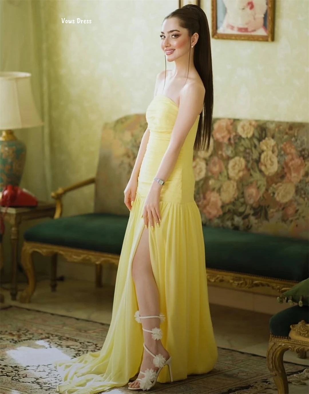 Vows ligne une robes de soirée pour Occasions spéciales robes élégantes en mousseline de soie sur mesure Robe de bal Robe bustier tubulaire Robe de soirée