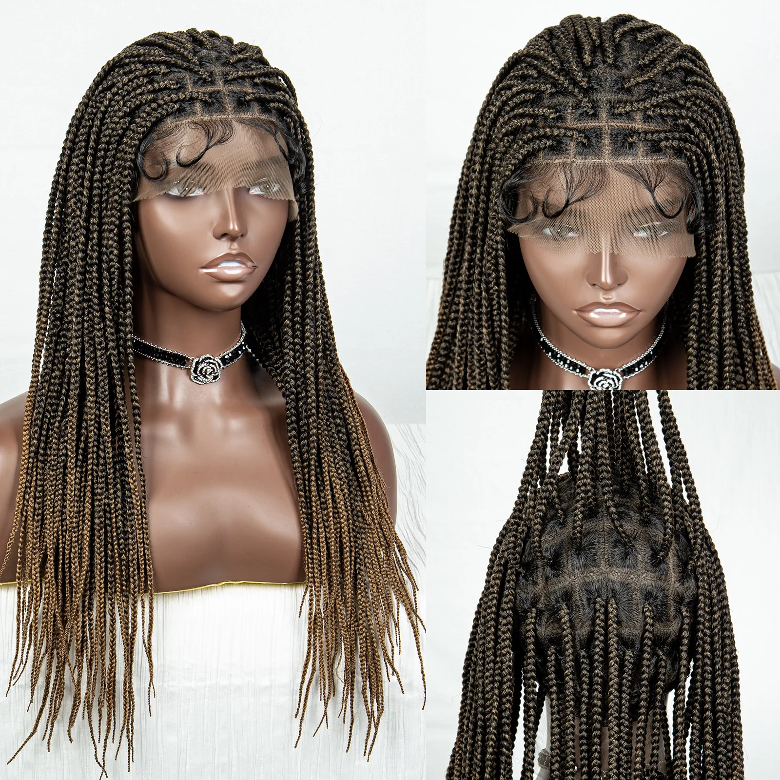 Synthetische voll geflochtene Spitze Perücke knoten lose Box Cornrow Braid Perücken für schwarze Frauen Baby Haar Nederlands Braid Perücke zum Verkauf Ausverkauf