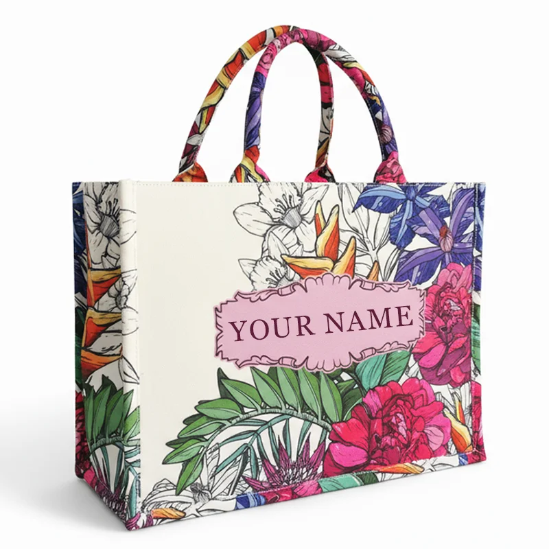 2026 New Personalized Custom Women's Tote Bag, Canvas Printed Handbag, Large Capacity Beach Bag image 5