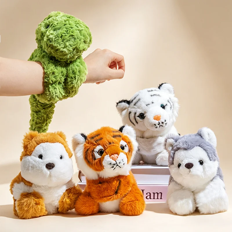 Lovely Tiger Dinosaur Husky Animal Slap Snap Wrap Wristband Bracelet Plush Stuffed Animal Kawaii Panda Siamese Cat Kid Funny Toy
