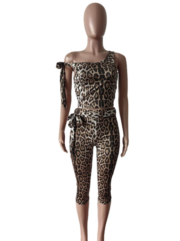 Weird Puss-Ensemble 2 Pièces Imprimé Léopard pour Femme, Précieux Short en Y +, Incliné, Commandé, Serré, Tenue Streetwear Assortie, Été