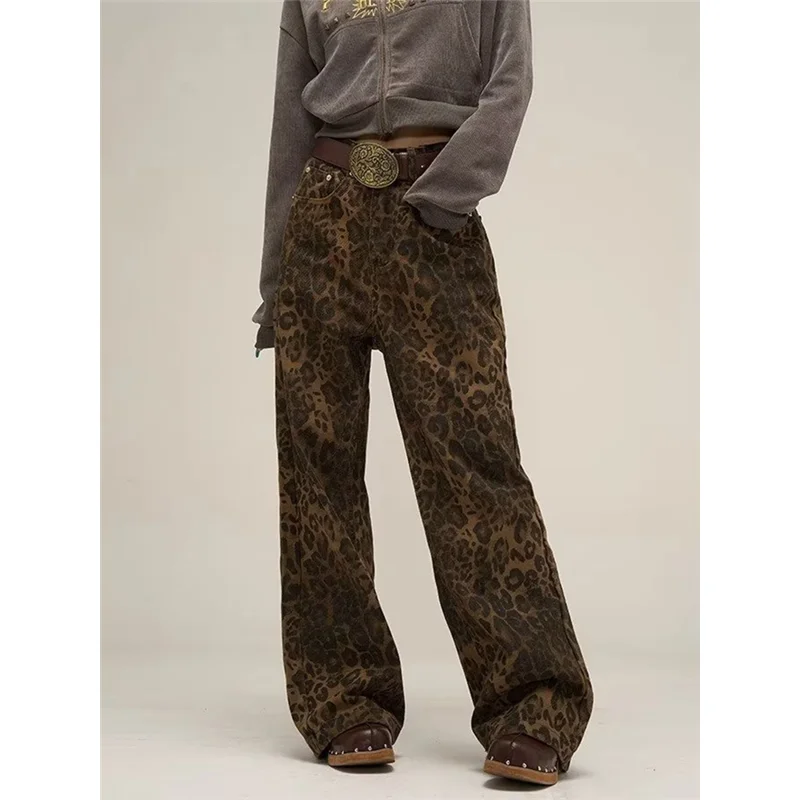 

Leopard Jeans Women Denim Pants Female Oversize Wide Leg Trousers America Streetwear Hip Hop Vintage Loose Casual Female Jeans