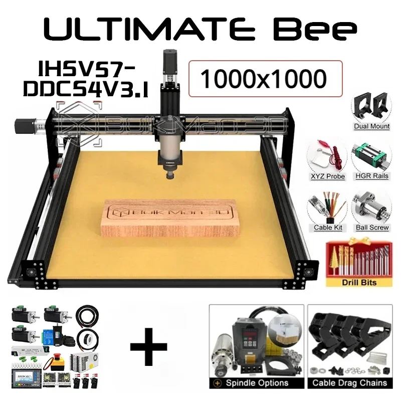 

20% BulkMan 3D Black 1000x1000 ULTIMATE Bee CNC Machine Full Kit with DDCS4V3.1-with-IHSV57-180W CNC Wood Router Working Machine